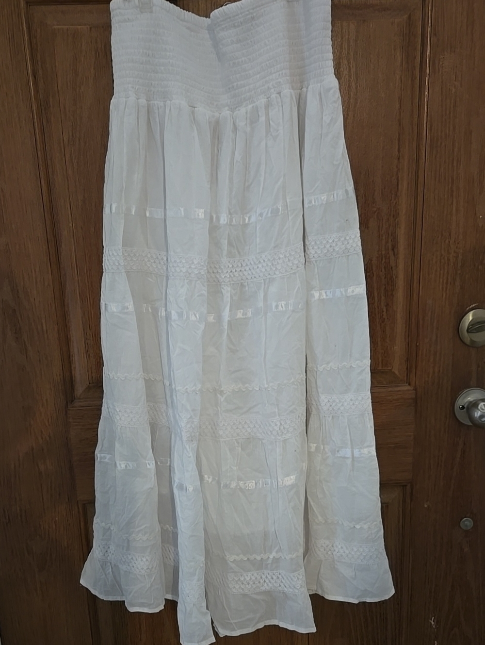 JGEE White Smocked Maxi Bohemian Beach Vacation Resortwear Coastal Skirt